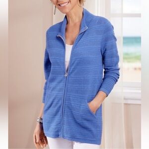 Soft Surroundings Cactus Wren Cardigan Zip Sweater Amparo Blue Size M NWOT